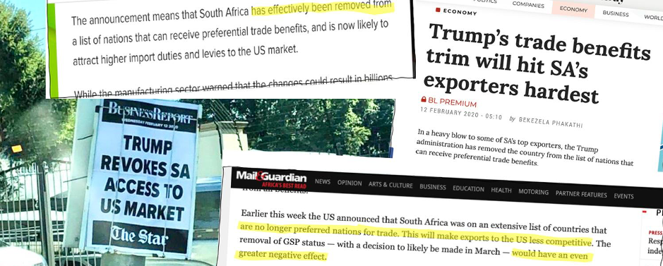 Trump SA media headlines February 2020