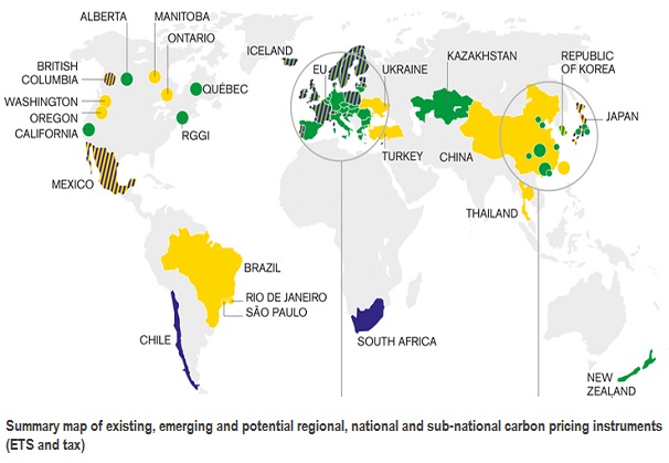 Carbon pricing map World Bank Oct 2015