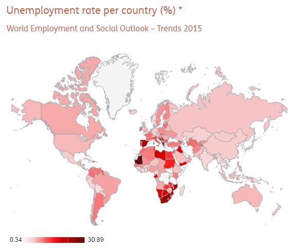Unemployment rate per country WEF Jan 2016